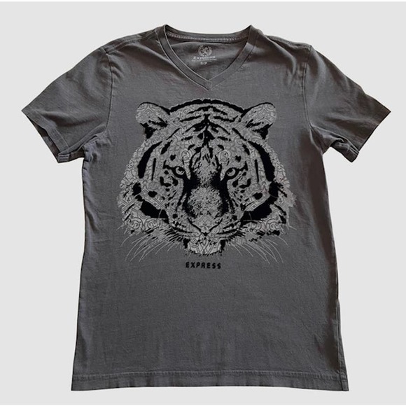 Express Men's Tiger Graphic T-shirt Gray - Size Small - Picture 1 of 5